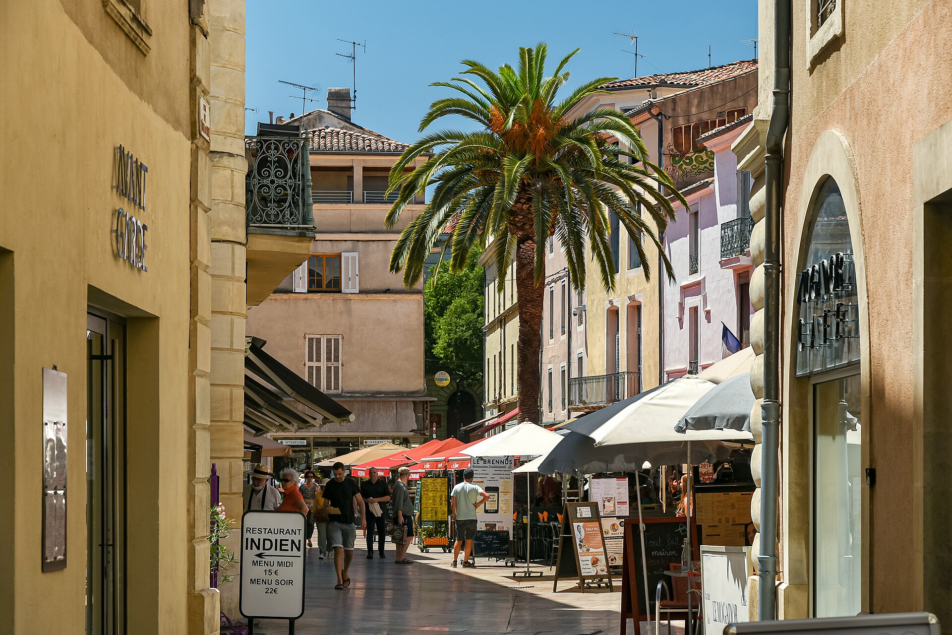 A cafe terrace on Place du Marche in Nimes
